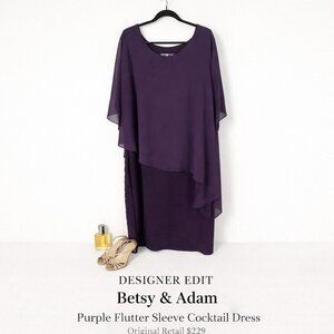 Betsy Adam Purple Flutter Sleeve Cocktail Dress Plus Size 18W